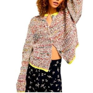 Free People Womens Walk On By Marled Cardigan, Multi Combo Sweater Small EUC